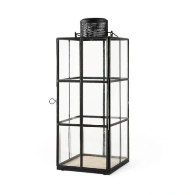 Mercana Gamfield Metal And Glass Lantern In Black