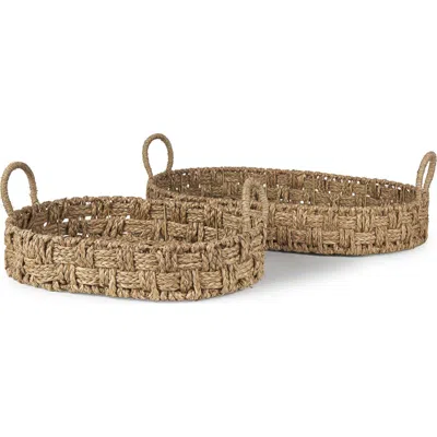 Mercana Haini Set Of 2 Large Basketweave Seagrass Trays In Brown