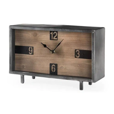 Mercana Harvey Metal And Wood Rectangular Table Clock In Gray