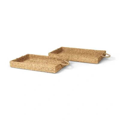 Mercana Hona Set Of 2 Rectangular Nesting Water Hyacinth Trays In Brown