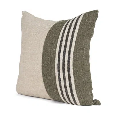 Mercana Hunter 20x20 Square Oatmeal W/ Green Stripe Decorative Pillow Cover In Brown