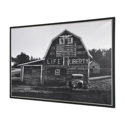 Mercana In God We Trust Barn By David Reams A Hand Embellished Textured Framed Canvas Photo Print In Gray