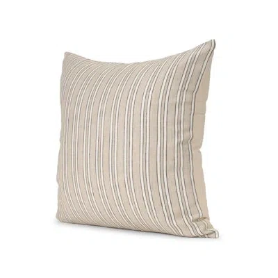 Mercana Jaxon Beige And Black Striped Cotton-linen Decorative Square Pillow Cover In Ivory
