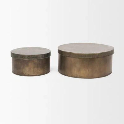 Mercana Josephine Round Antique Set Of 2 Metal Boxes In Brown