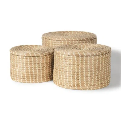 Mercana Kailini Set Of Nesting Seagrass And Palm Leaf Boxes In Brown