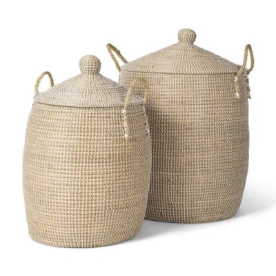 Mercana Kairi Set Of Seagrass Floor Baskets In Brown
