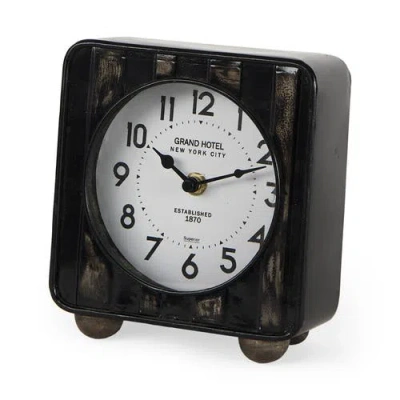 Mercana Karl Rustic Iron Rounded Square Table Clock In Black
