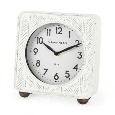 Mercana Karl Rustic Iron Rounded Square Table Clock In White
