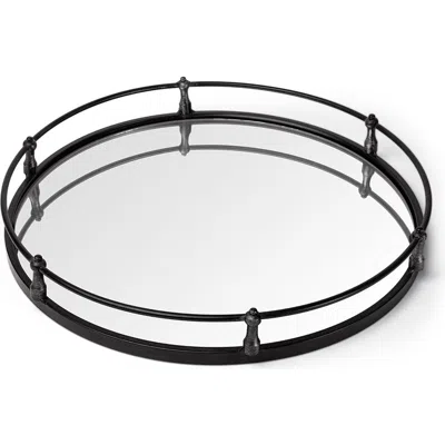 Mercana Kimbel 24l X 24w Metal Mirrored Base Round Tray In Black