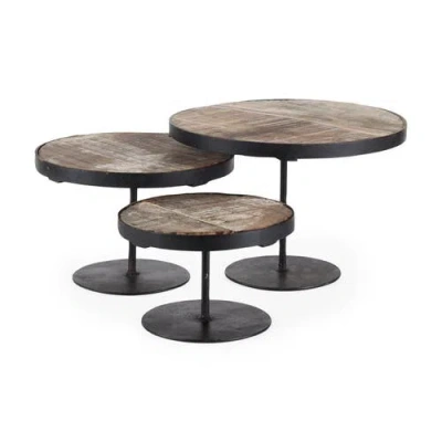 Mercana Lorenz Wood With Metal Base Round Decorative Stands In Black