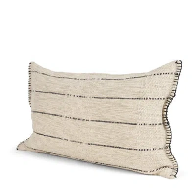 Mercana Lyle 14x26 Lumbar Oatmeal W/ Black Stripes Decorative Pillow Cover In Neutral