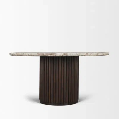 Mercana Marbrello 60" Round Marble Dining Table In Brown,espresso Brown