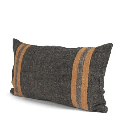 Mercana Mercer 14x26 Lumbar Black W/ Orange Stripes Decorative Pillow Cover In Gray