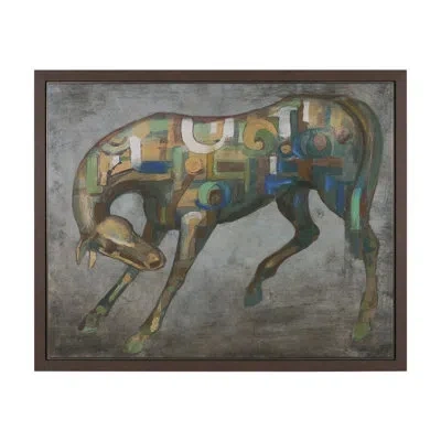 Mercana Mosaic Horse I By  Studio A Hand Embellished Textured Framed Canvas In Blue;brown;white;gray;orange