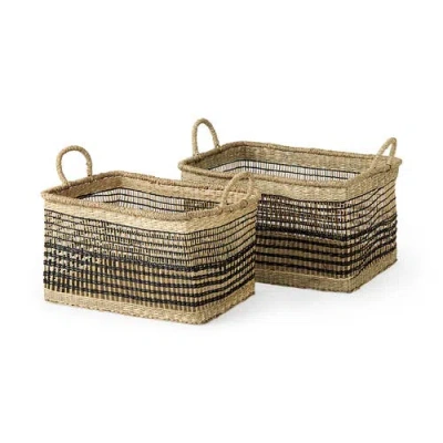 Mercana Nia Set Of 2 Seagrass Rectangular Basket With Handles In Brown