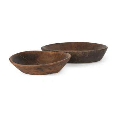 Mercana Nikita Set Of 2 Reclaimed Wood Bowls In Brown