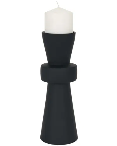 Mercana Odilia Large Smooth Matte Metal Geometric Pillar Candle Holder In Black