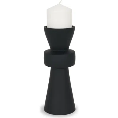 Mercana Odilia Smooth Metal Geometric Pillar Candle Holder In Black