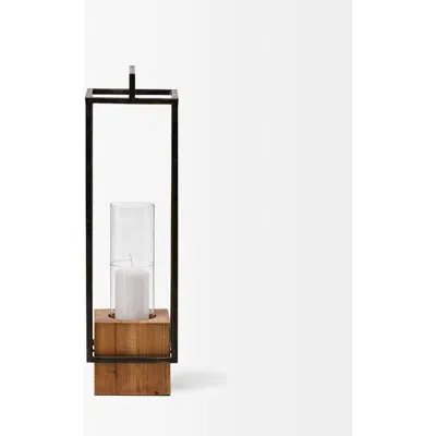 Mercana Orionis Large Wood W/ Metal Lantern Candle Holder In Black