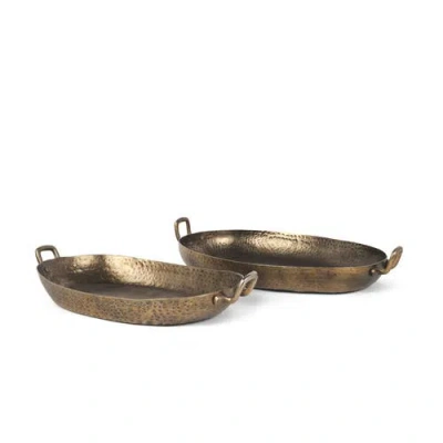 Mercana Pama Hammered Metal Decorative Trays Set Of 2 In Gold