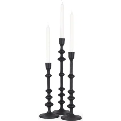Mercana Paolo Set Of 3 Matte Metal Candle Holders In Black