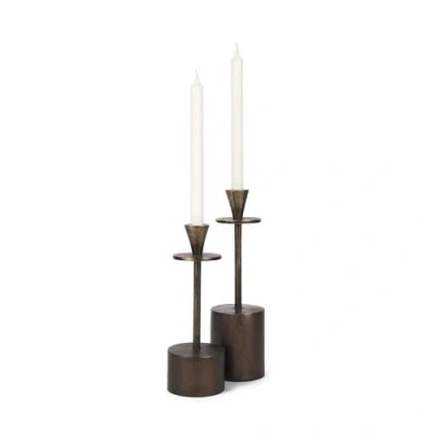 Mercana Petria Antiqued Textured Metal Taper Candle Holders In Black