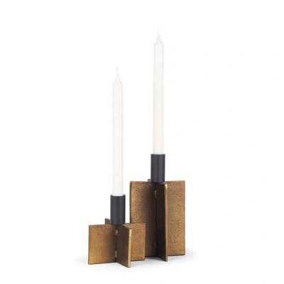 Mercana Pia Set Of 2 Antiqued Metal Taper Candleholder In Black