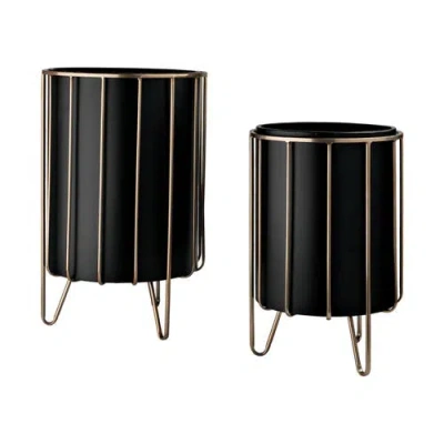 Mercana Pianta Set Of 2 Metal Frame Plant Stands In Black