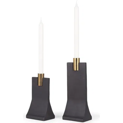 Mercana Polli Metal Taper Candleholders Set Of 2 In Black