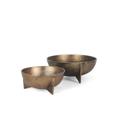 Mercana Quita Large Metal Decorative Bowls Set Of 2 In Gold