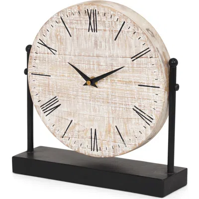 Mercana Raja Metal With Wood Table Clock In Black