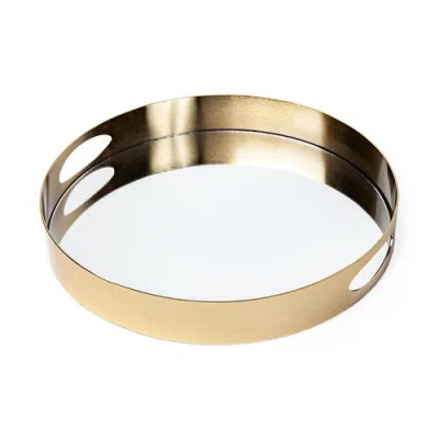 Mercana Serkis Metal Mirrored Base Round Tray In Gold