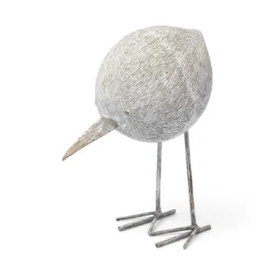 Mercana Snipe Resin Bird Ornament With Metal Feet In Gray