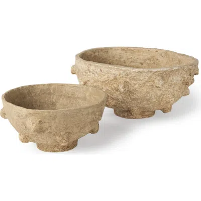 Mercana Sonam Set Of 2 Paper Mache Spiked Bowls In Sand