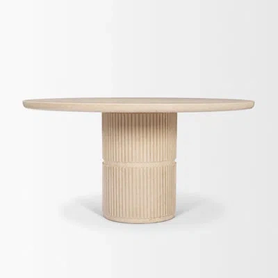 Mercana Sorrano 59" Botticino Marble Round W/ Fluted Base Dining Table In Beige