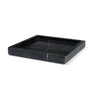 Mercana Stratus Marble Square Decorative Tray In Black
