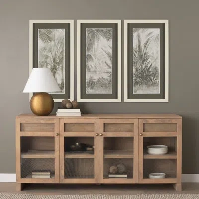 Mercana Tropical Coast (set Of 3) By  Studio Hand Embelished Framed Artwork Matted Under Glass In Black;white;gray;beige