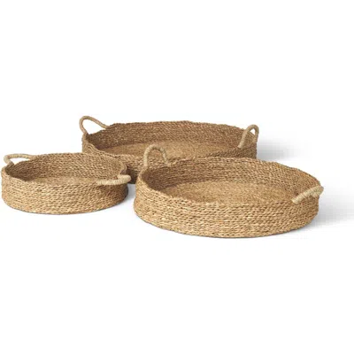 Mercana Ulana Set Of 3 Round Nesting Seagrass Trays W/ Handles In Brown