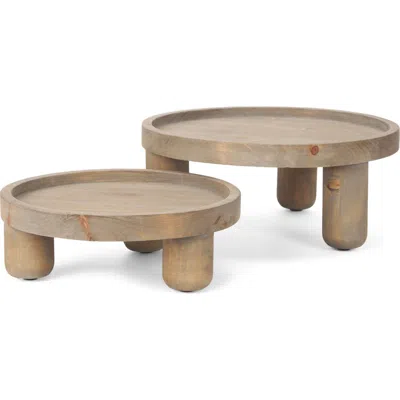 Mercana Virve Round Wood Wooden Trays In Brown