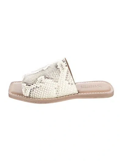Pre-owned Mercedes Castillo Benita Embossed Leather Slides In Neutral