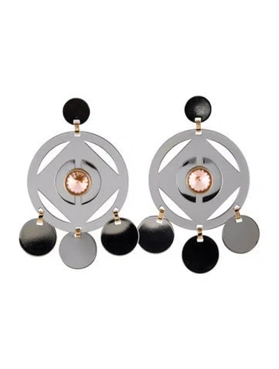 Pre-owned Mercedes Castillo Crystal Geo Cutout Chandelier Earrings In Pink