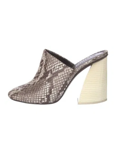 Pre-owned Mercedes Castillo Embossed Leather Animal Print Mules In Brown