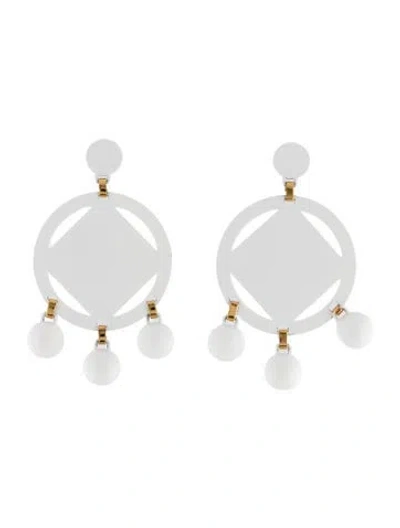 Pre-owned Mercedes Castillo Enamel Geo Cutout Drop Earrings In White