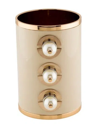 Pre-owned Mercedes Castillo Faux Pearl & Leather Bangle, 8" In White