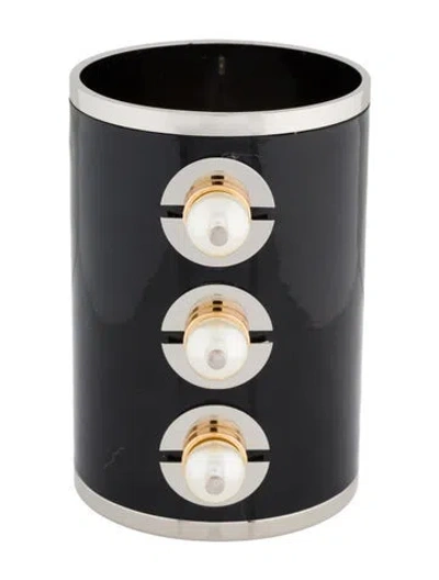 Pre-owned Mercedes Castillo Faux Pearl & Leather Bangle Bracelet, 7.75" In Black