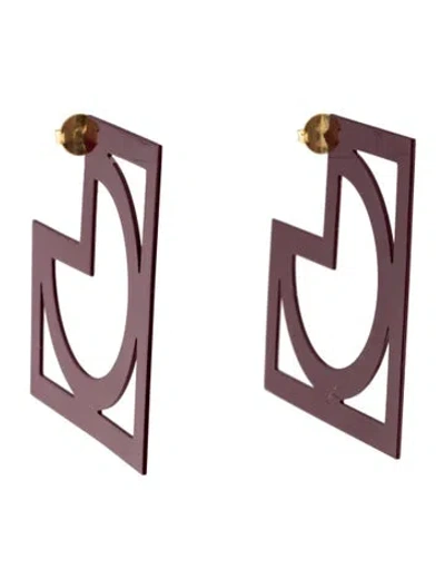 Pre-owned Mercedes Castillo Geo Cutout Hoop Earrings In Burgundy