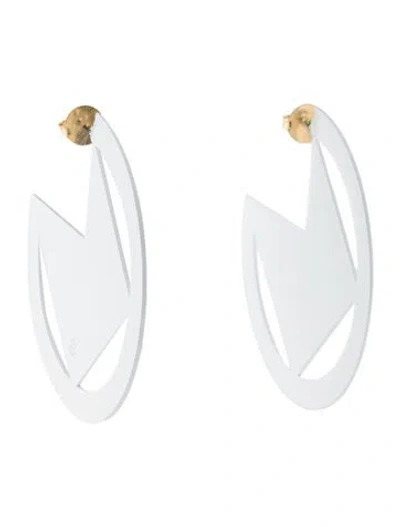 Pre-owned Mercedes Castillo Geo Cutout Hoop Earrings In White