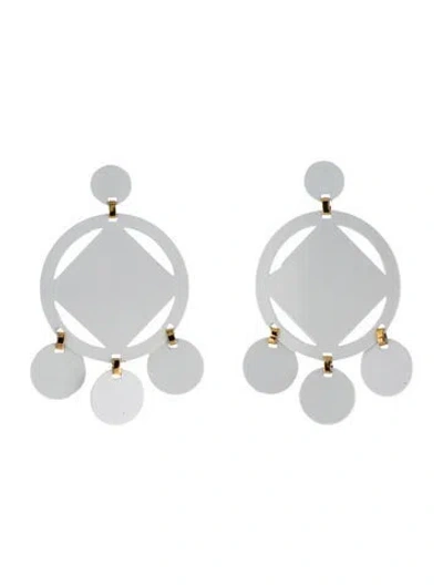 Pre-owned Mercedes Castillo Geo Cutout Large Chandelier Earrings In White