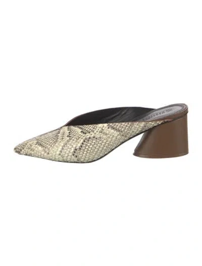 Pre-owned Mercedes Castillo Leather Animal Print Mules In Neutrals