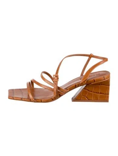 Pre-owned Mercedes Castillo Leather Animal Print Sandals In Brown